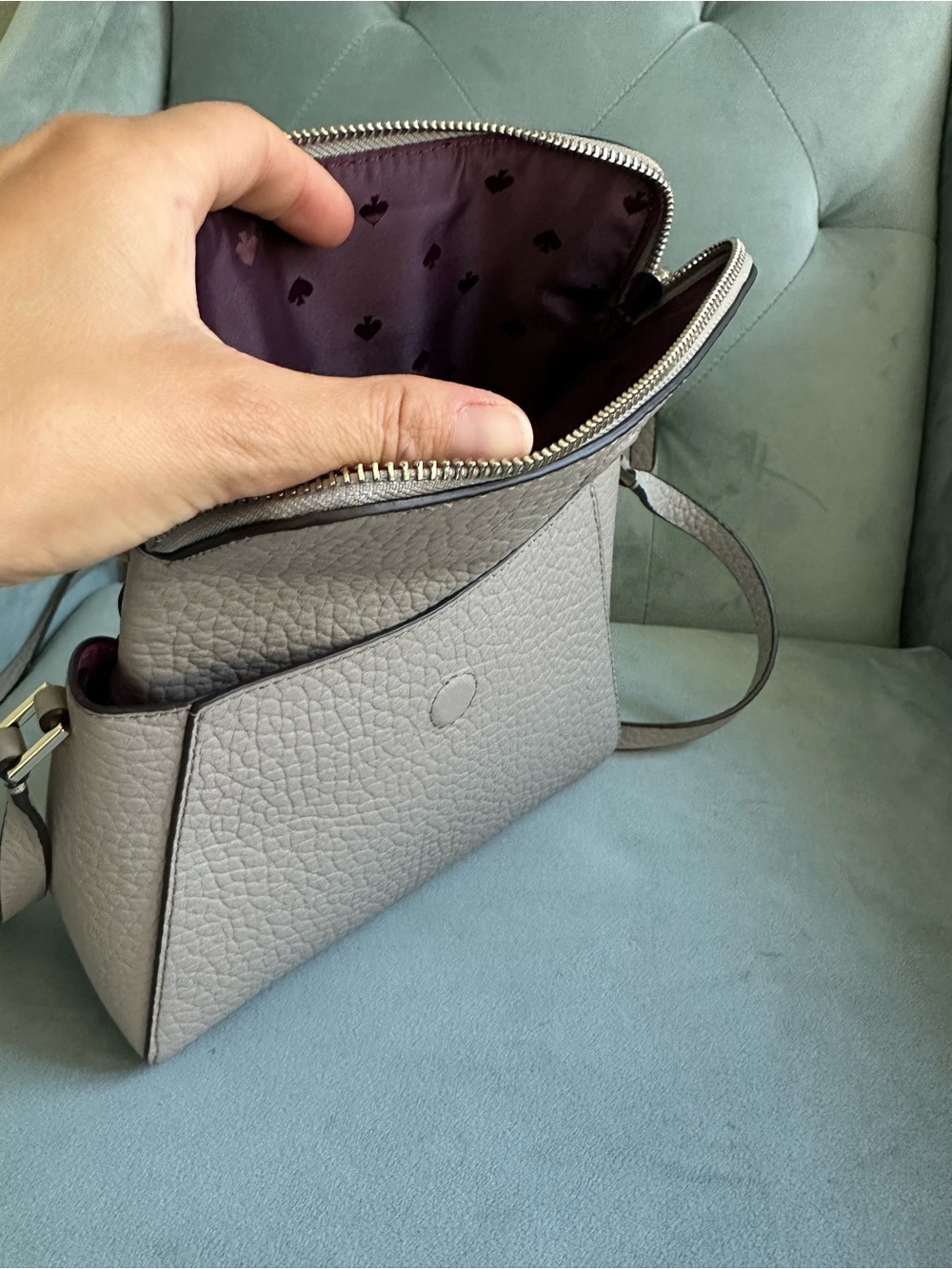 kate spade Pebbled Leather Crossbody Bag in Light Gray - Picture 8 of 17